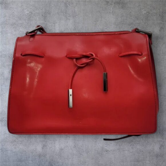 Vintage Liz Claiborne Vegan Leather Bright Red Shoulder Bag - Picture 1 of 7